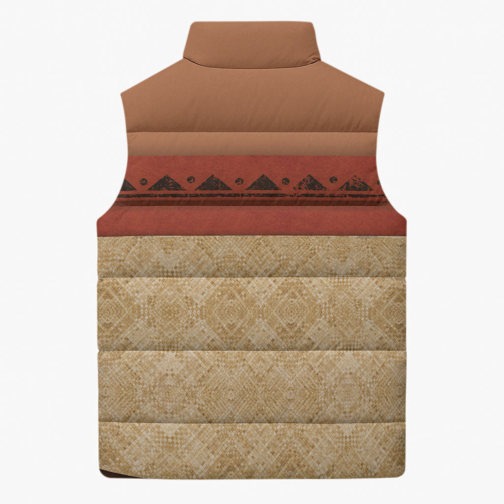 Island Elder Inspired Costume Sleeveless Puffer Jacket Polynesian Tribal Pattern