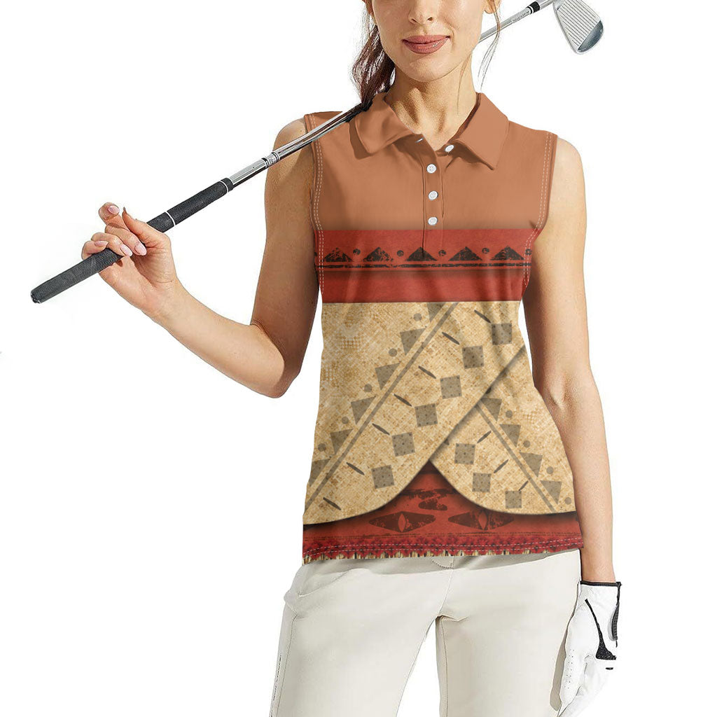 Island Elder Inspired Costume Women Sleeveless Polo Shirt Polynesian Tribal Pattern