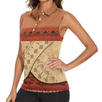 Island Elder Inspired Costume Women Sleeveless Polo Shirt Polynesian Tribal Pattern