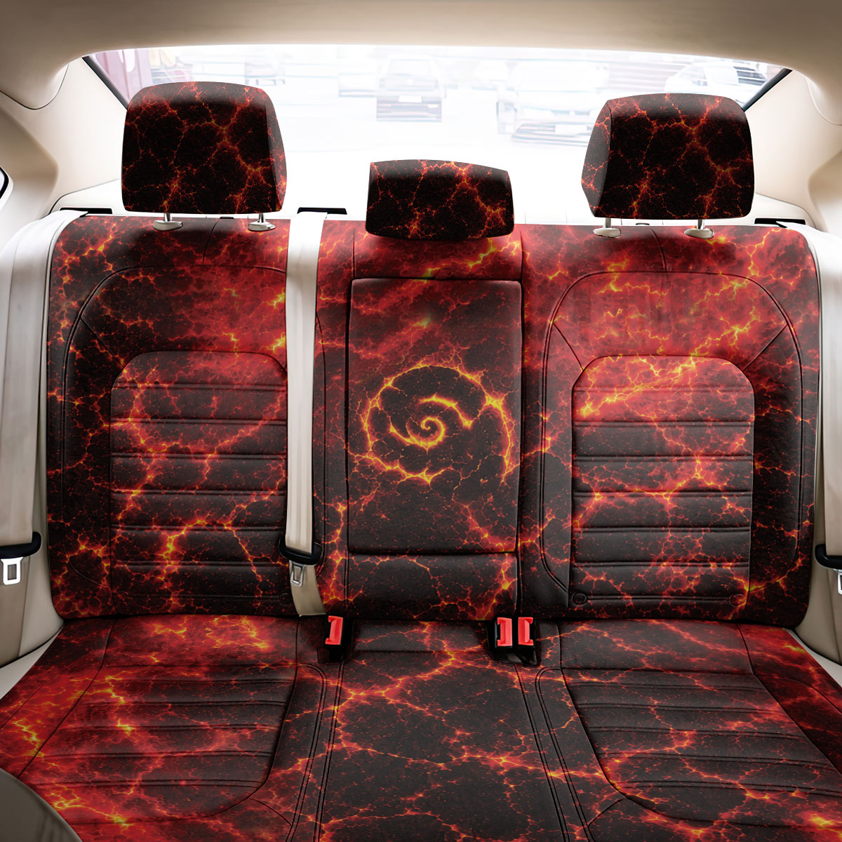 Lava Monster Costume Back Car Seat Cover Fiery Lava Spiral