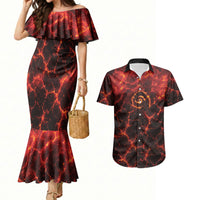 Lava Monster Costume Couples Matching Mermaid Dress and Hawaiian Shirt Fiery Lava Spiral