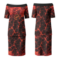 Lava Monster Costume Couples Matching Puletasi and Hawaiian Shirt Fiery Lava Spiral