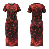 Lava Monster Costume Couples Matching Short Sleeve Bodycon Dress and Hawaiian Shirt Fiery Lava Spiral