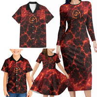 Lava Monster Costume Family Matching Long Sleeve Bodycon Dress and Hawaiian Shirt Fiery Lava Spiral