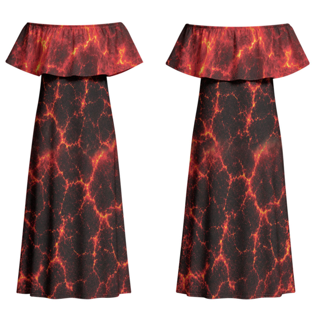 Lava Monster Costume Family Matching Off Shoulder Maxi Dress and Hawaiian Shirt Fiery Lava Spiral