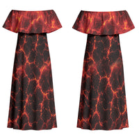 Lava Monster Costume Family Matching Off Shoulder Maxi Dress and Hawaiian Shirt Fiery Lava Spiral