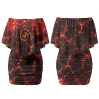 Lava Monster Costume Family Matching Off Shoulder Short Dress and Hawaiian Shirt Fiery Lava Spiral