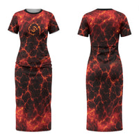 Lava Monster Costume Family Matching Short Sleeve Bodycon Dress and Hawaiian Shirt Fiery Lava Spiral