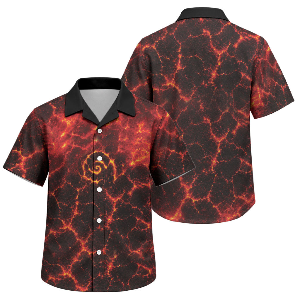 Lava Monster Costume Family Matching Short Sleeve Bodycon Dress and Hawaiian Shirt Fiery Lava Spiral