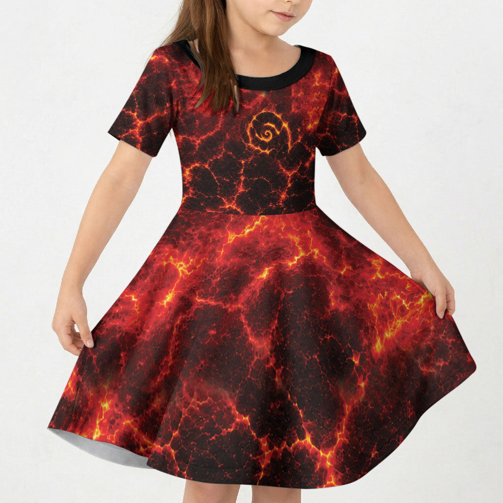 Lava Monster Costume Kid Short Sleeve Dress Fiery Lava Spiral