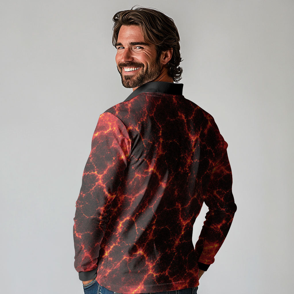 Lava Monster Costume Long Sleeve Polo Shirt Fiery Lava Spiral