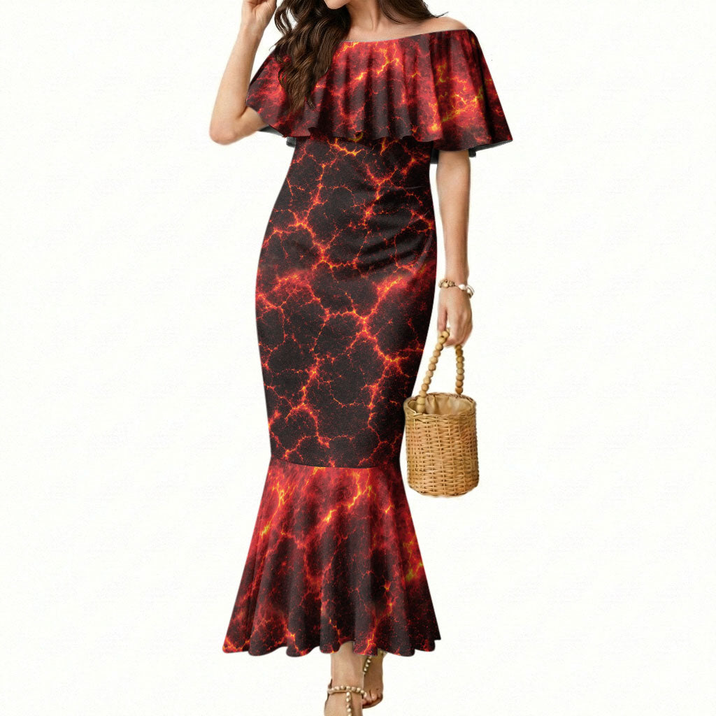 Lava Monster Costume Mermaid Dress Fiery Lava Spiral
