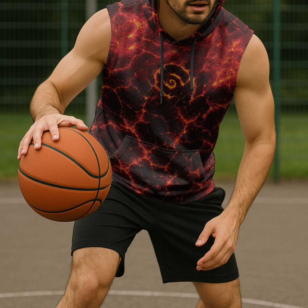 Lava Monster Costume Sleeveless Hoodie Fiery Lava Spiral
