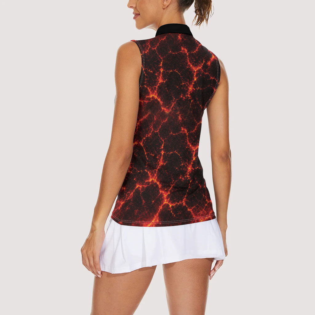 Lava Monster Costume Women Sleeveless Polo Shirt Fiery Lava Spiral