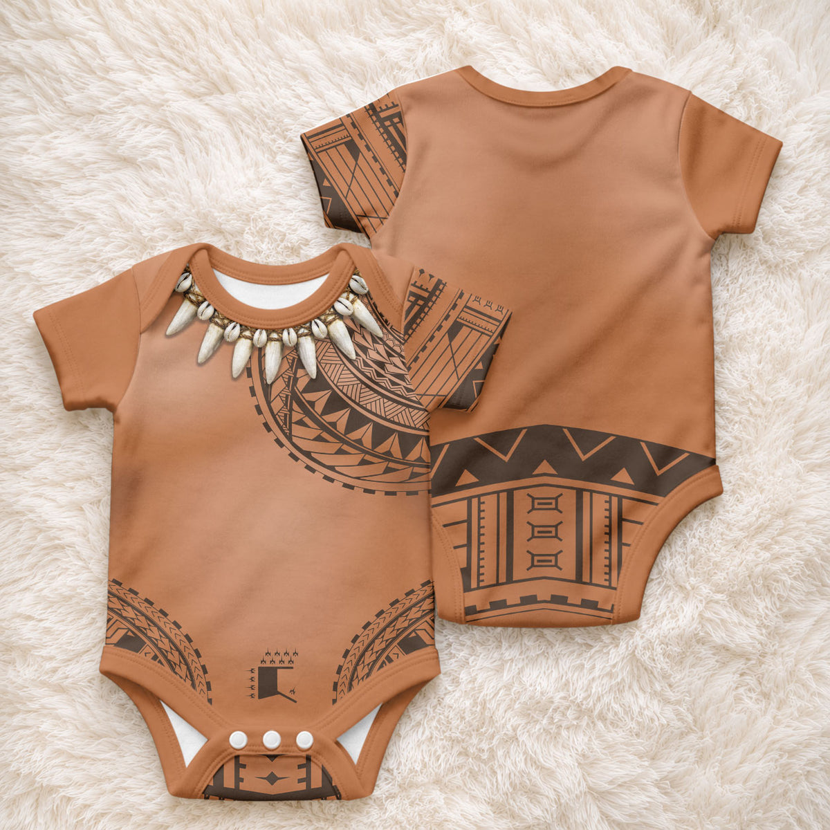 Polynesian Chief Inspired Costume Baby Onesie Tribal Pattern With Tooth Necklace