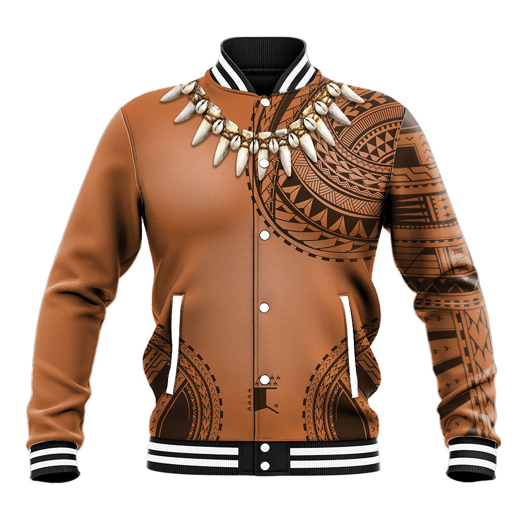 Polynesian Chief Inspired Costume Baseball Jacket Tribal Pattern With Tooth Necklace