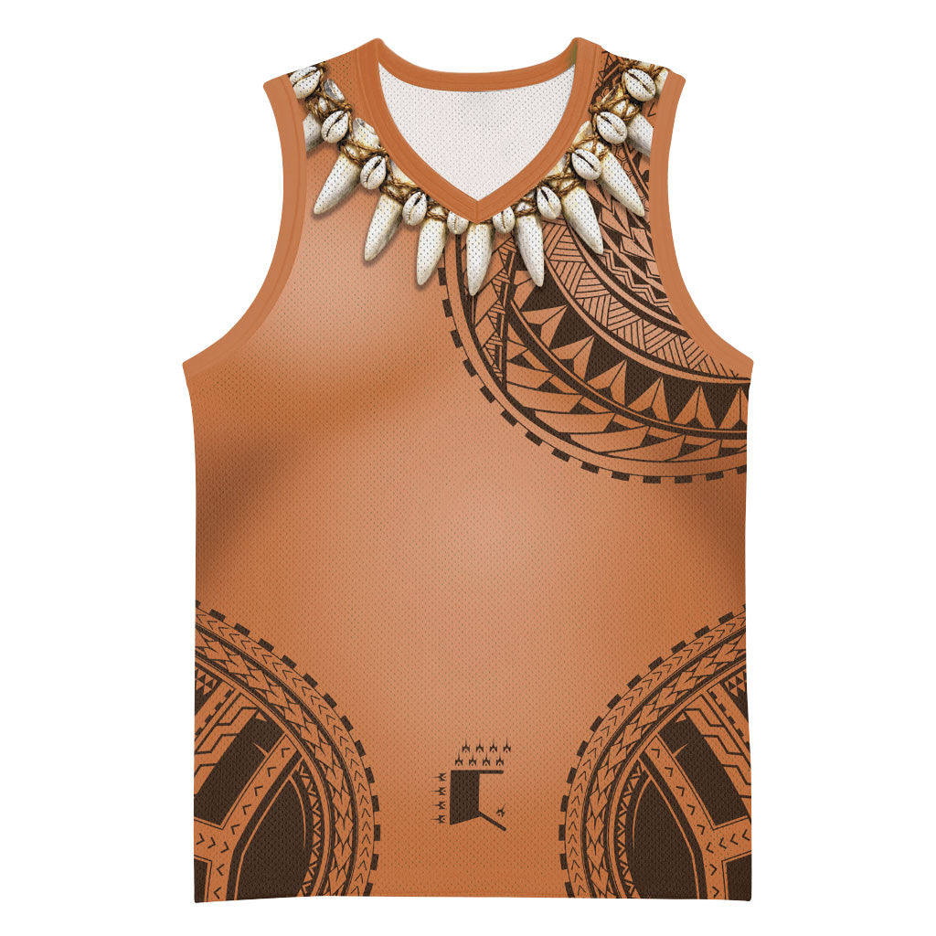 Polynesian Chief Inspired Costume Basketball Jersey Tribal Pattern With Tooth Necklace