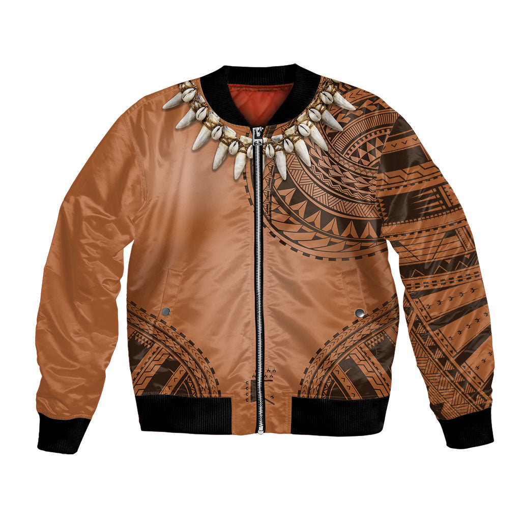 Polynesian Chief Inspired Costume Bomber Jacket Tribal Pattern With Tooth Necklace