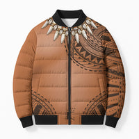 Polynesian Chief Inspired Costume Bomber Puffer Jacket Tribal Pattern With Tooth Necklace