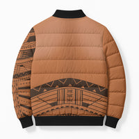 Polynesian Chief Inspired Costume Bomber Puffer Jacket Tribal Pattern With Tooth Necklace