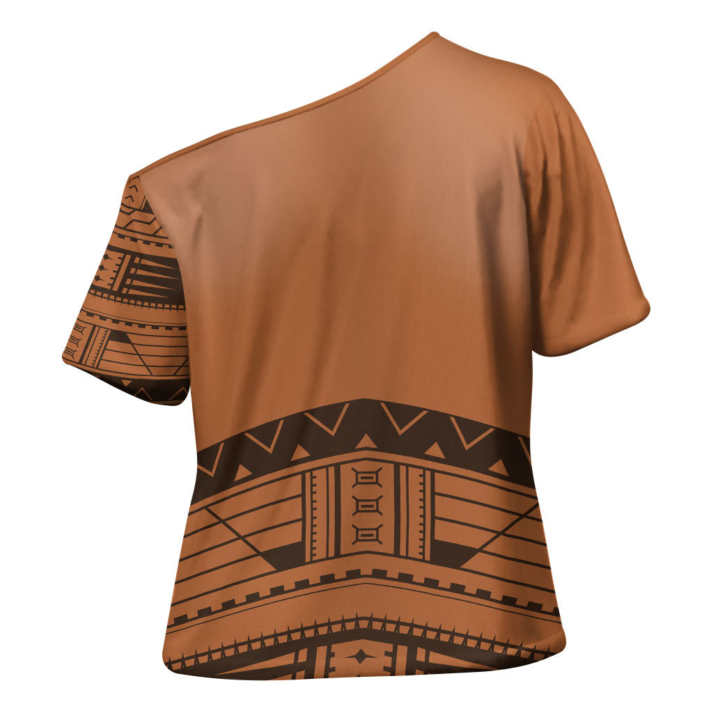 Polynesian Chief Inspired Costume Cross Shoulder Shirt Tribal Pattern With Tooth Necklace