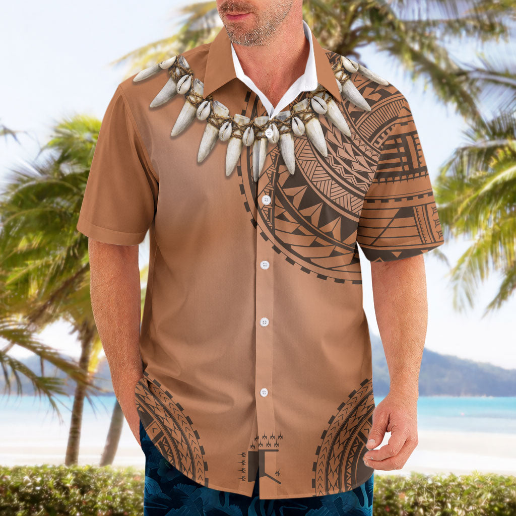 Polynesian Chief Inspired Costume Hawaiian Shirt Tribal Pattern With Tooth Necklace