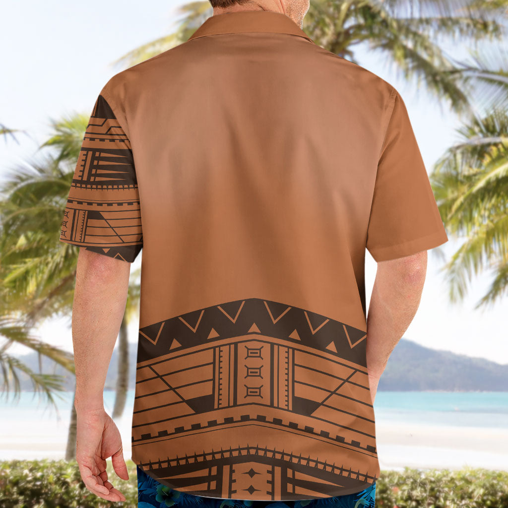 Polynesian Chief Inspired Costume Hawaiian Shirt Tribal Pattern With Tooth Necklace