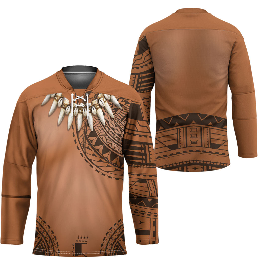 Polynesian Chief Inspired Costume Hockey Jersey Tribal Pattern With Tooth Necklace