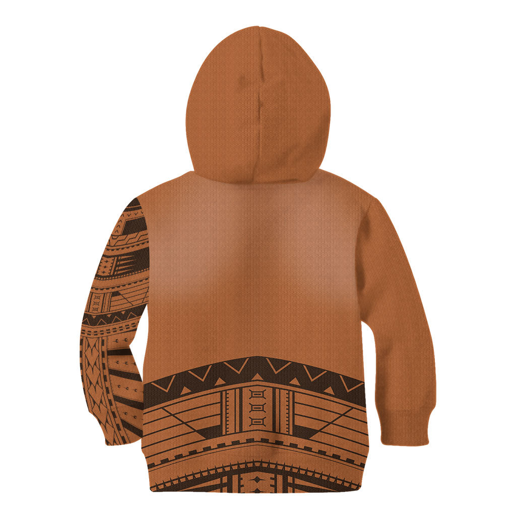 Polynesian Chief Inspired Costume Kid Hoodie Tribal Pattern With Tooth Necklace