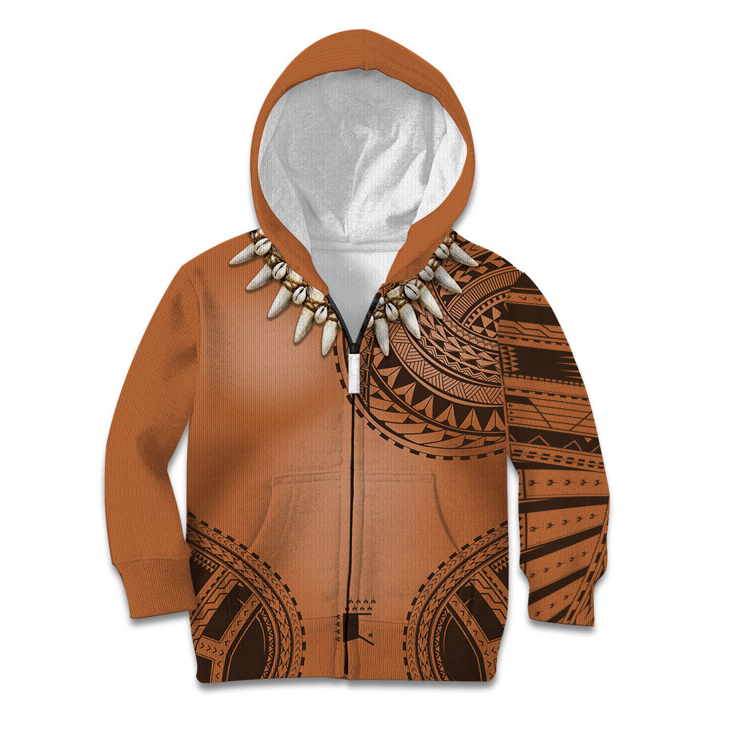 Polynesian Chief Inspired Costume Kid Hoodie Tribal Pattern With Tooth Necklace