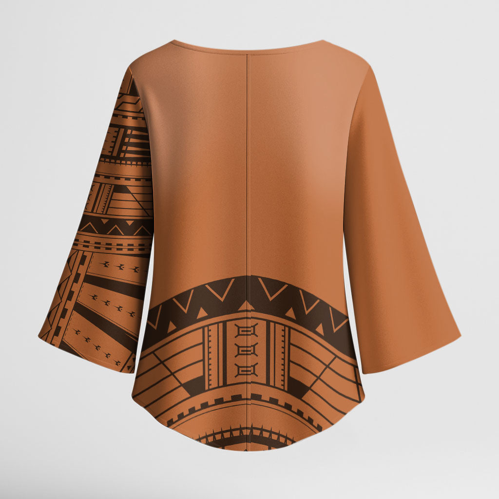 Polynesian Chief Inspired Costume Kimono Sleeve Blouse Tribal Pattern With Tooth Necklace