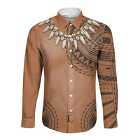 Polynesian Chief Inspired Costume Long Sleeve Button Shirt Tribal Pattern With Tooth Necklace