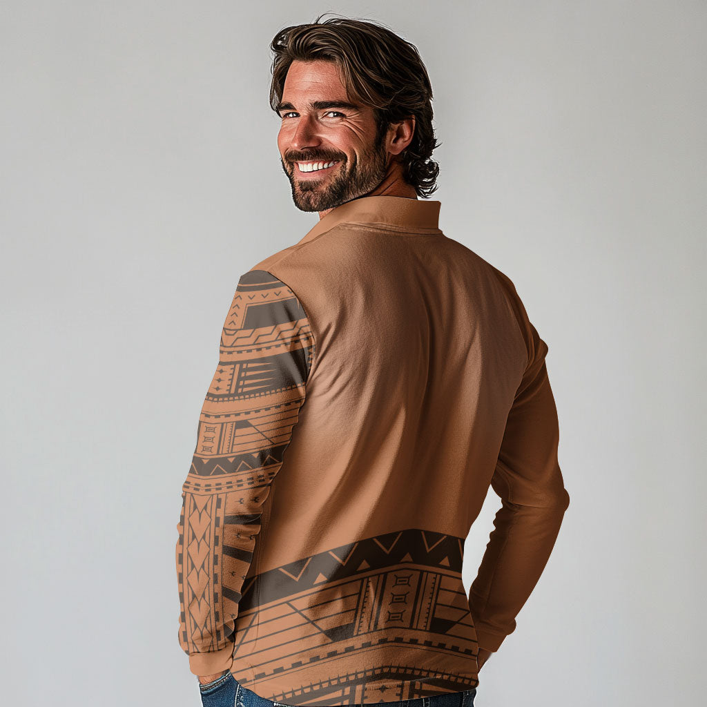 Polynesian Chief Inspired Costume Long Sleeve Polo Shirt Tribal Pattern With Tooth Necklace