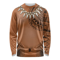 Polynesian Chief Inspired Costume Long Sleeve Shirt Tribal Pattern With Tooth Necklace