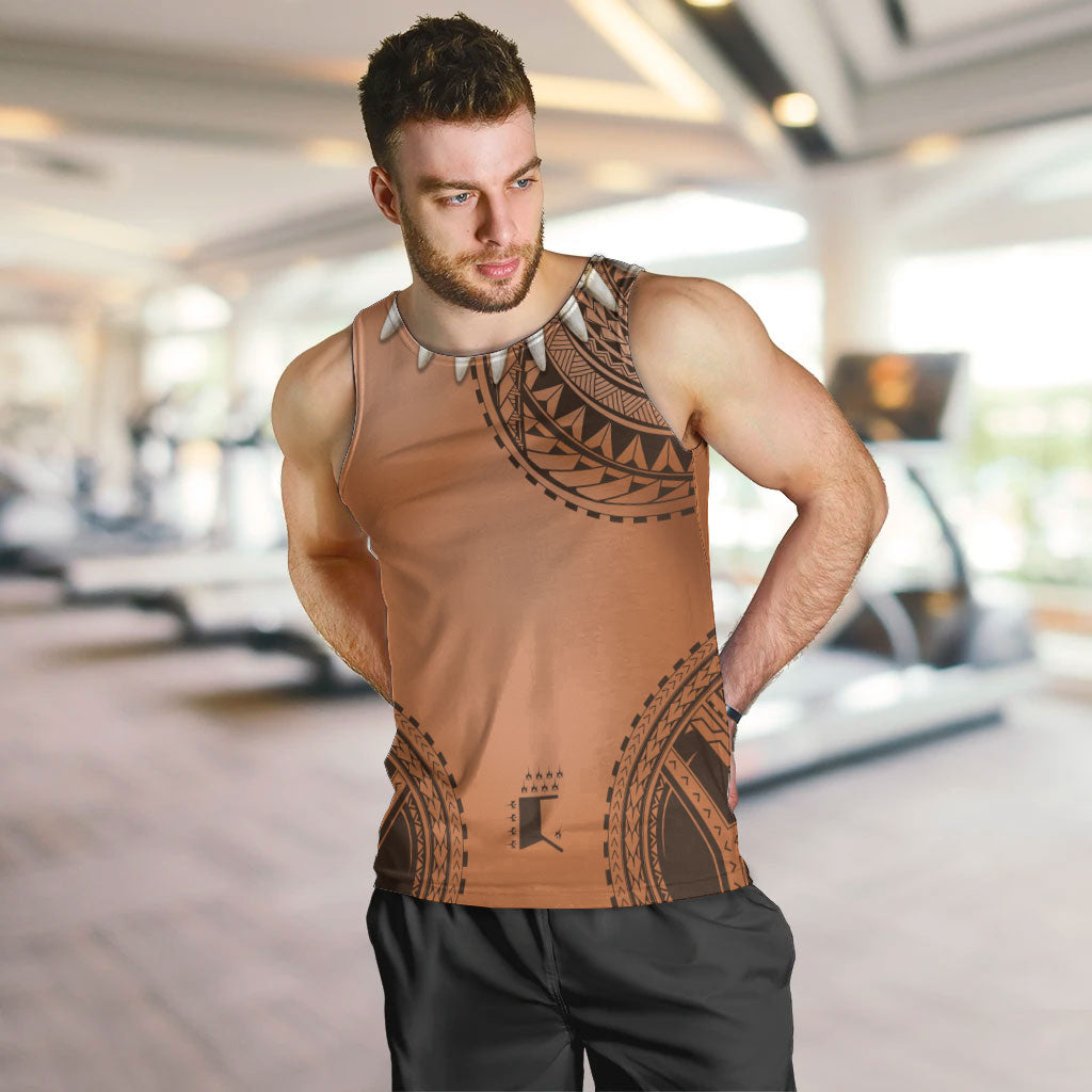 Polynesian Chief Inspired Costume Men Tank Top Tribal Pattern With Tooth Necklace