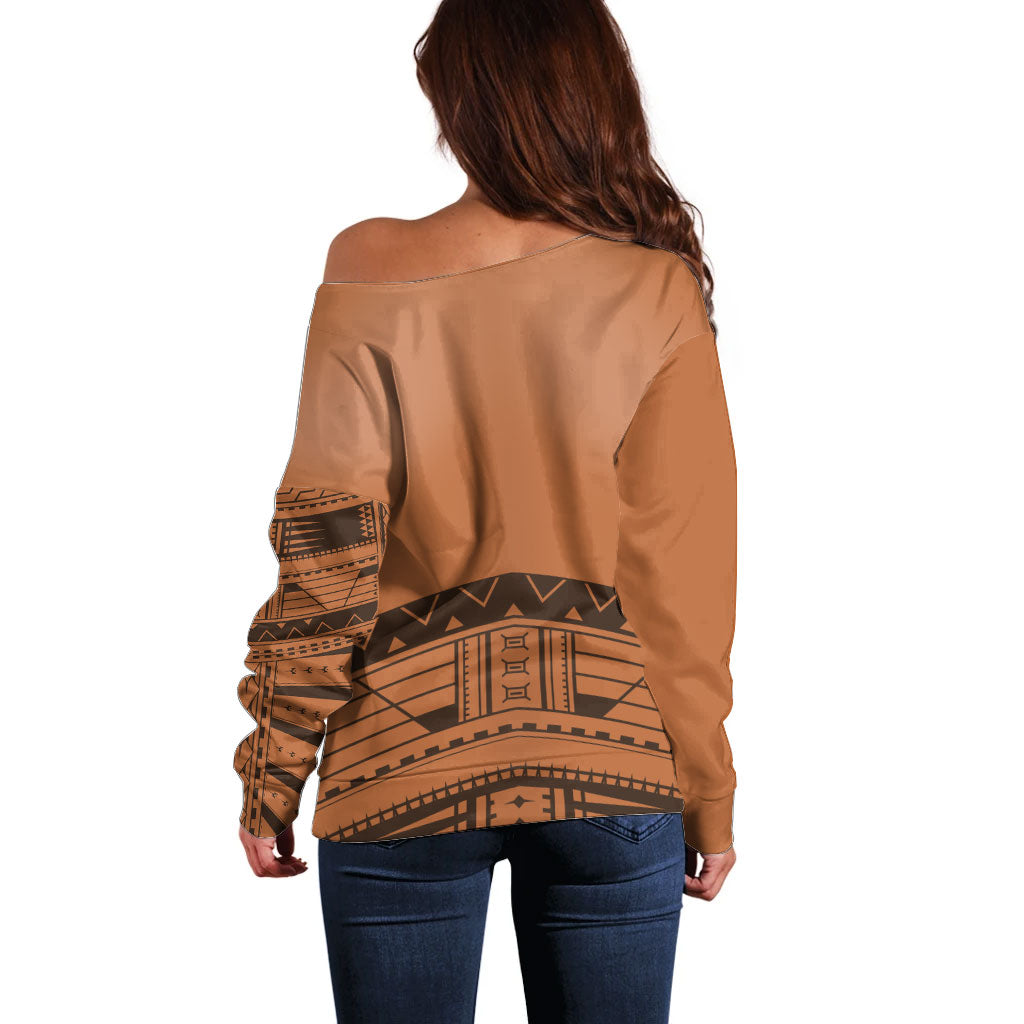 Polynesian Chief Inspired Costume Off Shoulder Sweater Tribal Pattern With Tooth Necklace
