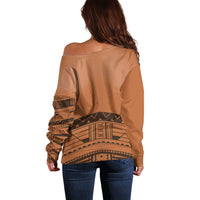 Polynesian Chief Inspired Costume Off Shoulder Sweater Tribal Pattern With Tooth Necklace