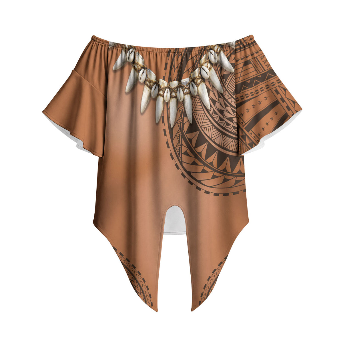 Polynesian Chief Inspired Costume Off Shoulder Wrap Waist Top Tribal Pattern With Tooth Necklace