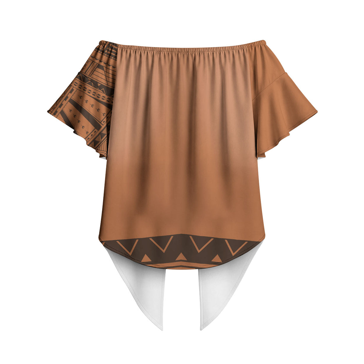Polynesian Chief Inspired Costume Off Shoulder Wrap Waist Top Tribal Pattern With Tooth Necklace