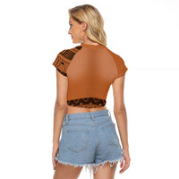 Polynesian Chief Inspired Costume Raglan Cropped T Shirt Tribal Pattern With Tooth Necklace