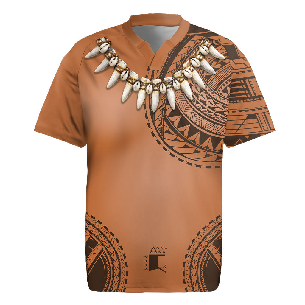 Polynesian Chief Inspired Costume Rugby Jersey Tribal Pattern With Tooth Necklace