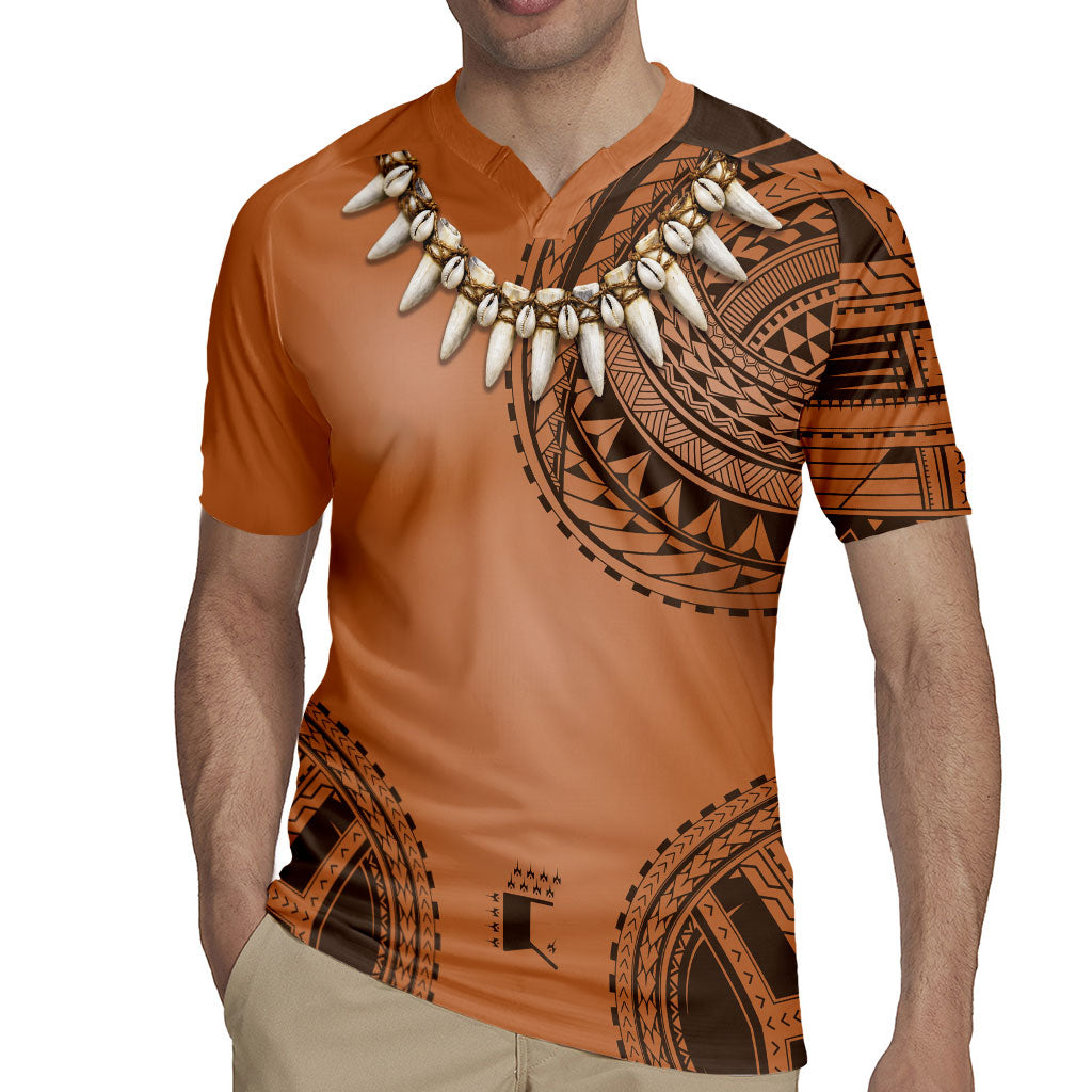 Polynesian Chief Inspired Costume Rugby Jersey Tribal Pattern With Tooth Necklace