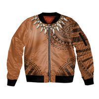 Polynesian Chief Inspired Costume Sleeve Zip Bomber Jacket Tribal Pattern With Tooth Necklace