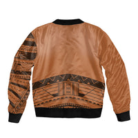 Polynesian Chief Inspired Costume Sleeve Zip Bomber Jacket Tribal Pattern With Tooth Necklace