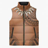 Polynesian Chief Inspired Costume Sleeveless Puffer Jacket Tribal Pattern With Tooth Necklace
