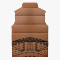 Polynesian Chief Inspired Costume Sleeveless Puffer Jacket Tribal Pattern With Tooth Necklace