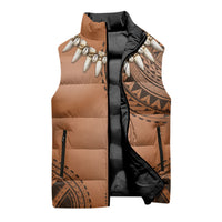 Polynesian Chief Inspired Costume Sleeveless Puffer Jacket Tribal Pattern With Tooth Necklace