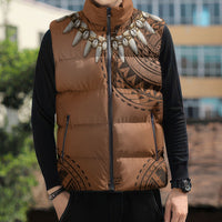 Polynesian Chief Inspired Costume Sleeveless Puffer Jacket Tribal Pattern With Tooth Necklace