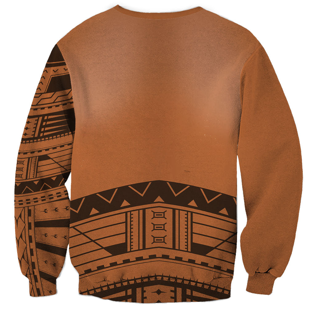 Polynesian Chief Inspired Costume Sweatshirt Tribal Pattern With Tooth Necklace
