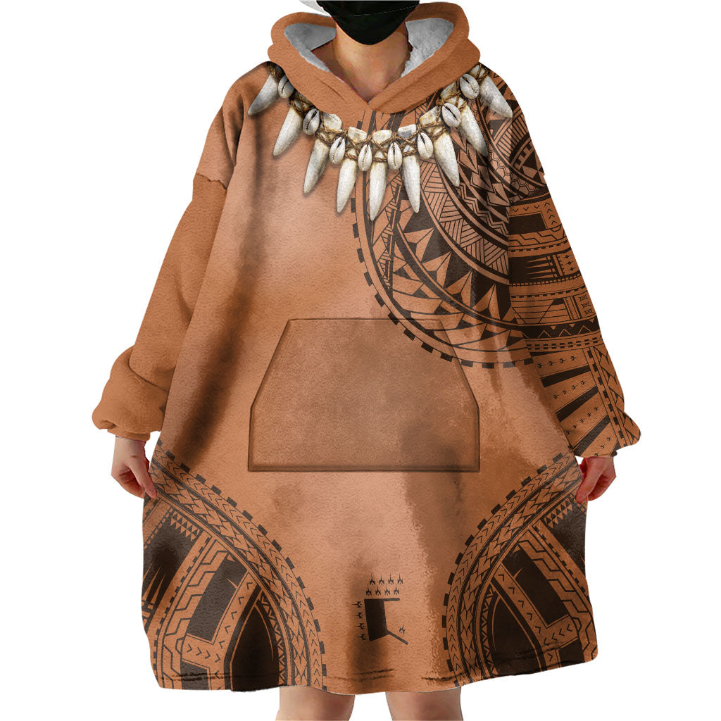 Polynesian Chief Inspired Costume Wearable Blanket Hoodie Tribal Pattern With Tooth Necklace